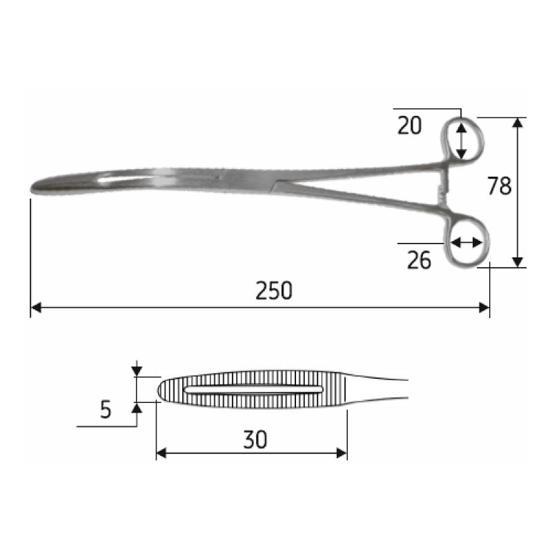 Затискач Gross-Maier зігнутий 25 cм (корнцанг), J-18-048, Surgicon